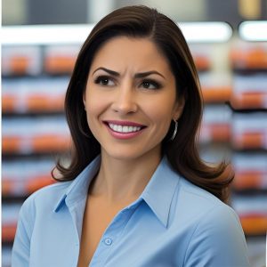 Una mujer líder de PYME, sonriente y segura, mirando hacia el futuro. Su expresión evoca resiliencia, optimismo y la confianza de alguien que ha transformado el miedo al fracaso en una oportunidad de crecimiento