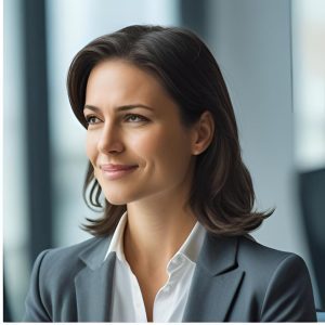 Una mujer líder de negocios con un rastro de luz que la sigue, formando un camino de hábitos positivos. La imagen evoca disciplina, creación de hábitos y optimización del rendimiento.