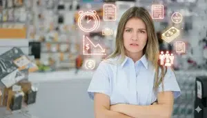 Mujer líder de PYME estresada con muchos pendientes